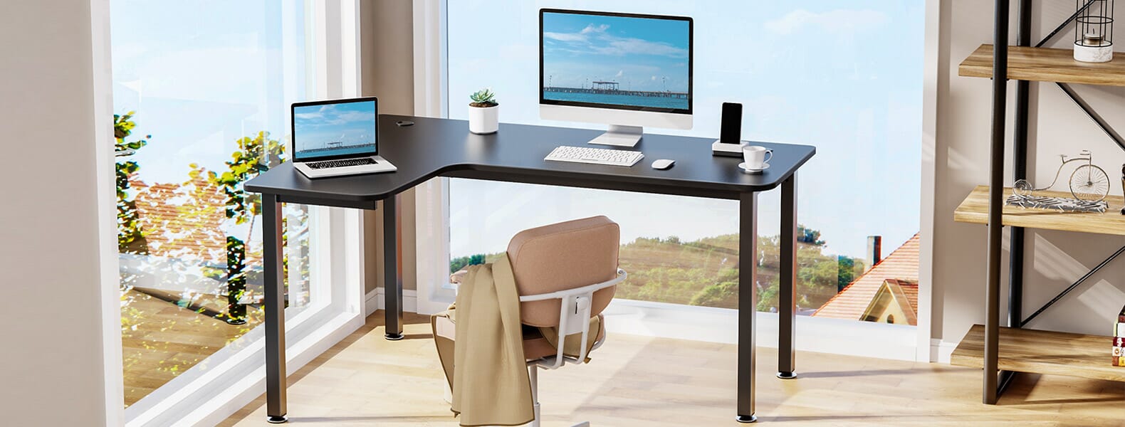 Eureka L-Shaped Corner Standing Desk with Accessories for Home Office