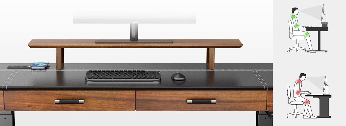 55x23 Two-Drawer Electric Standing Desk, Leather Finish