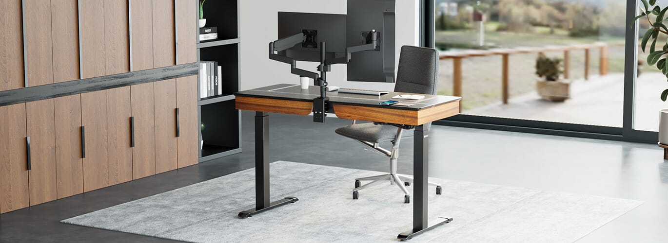 55 Classic Leather Finish Standing Desk with Drawers for Home Office