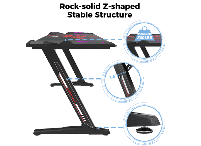 GAMING DESK: Z 60" RGB - Rock Solid Z Shaped Stable Structure - Eureka Ergonomic GAMING-DESKS SCENE12