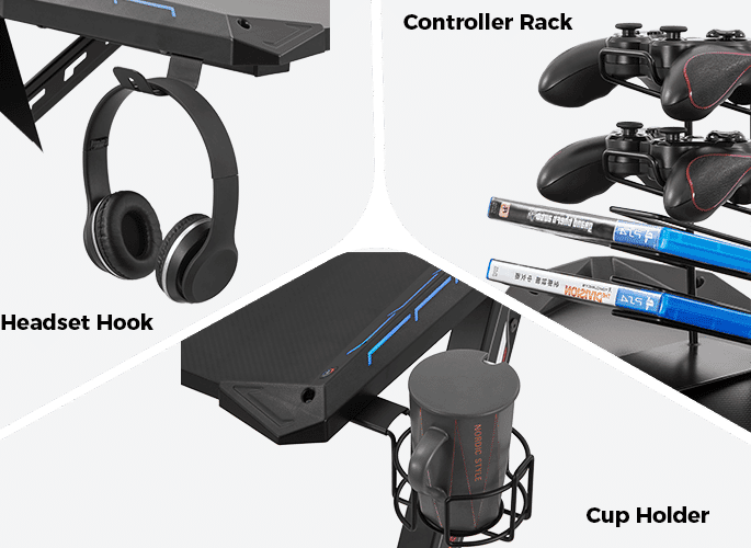 GAMING DESK: Z 60" RGB - Controller/headphones Stand - Cup Holder - Headphone Hook, Socket Holder - Eureka Ergonomic GAMING-DESKS SCENE14